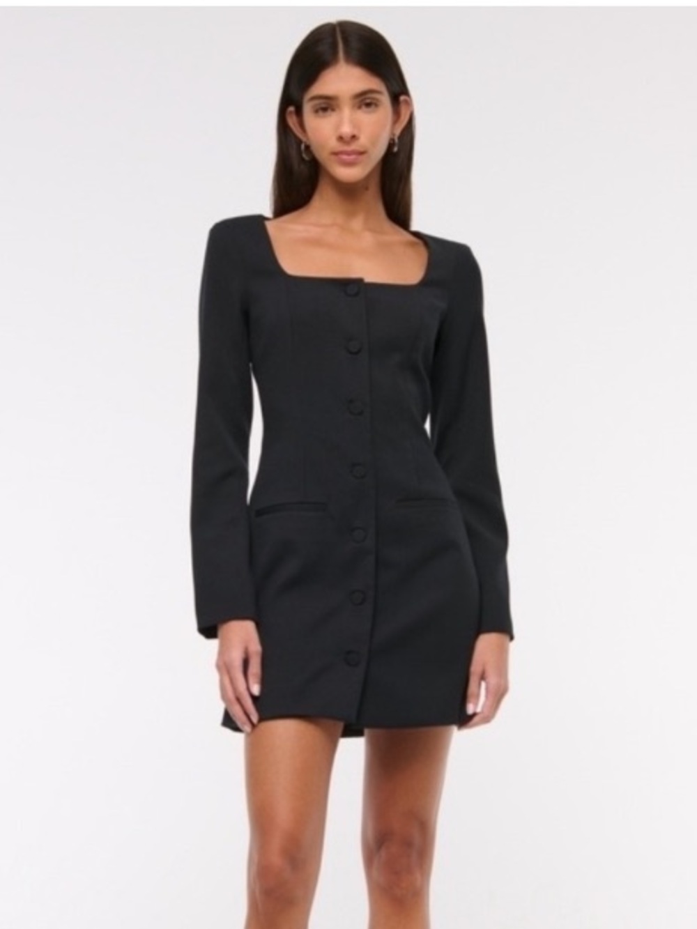 Abercrombie & Fitch Mara Crepe Square Neck Button-Up Blazer Dress Black XL
